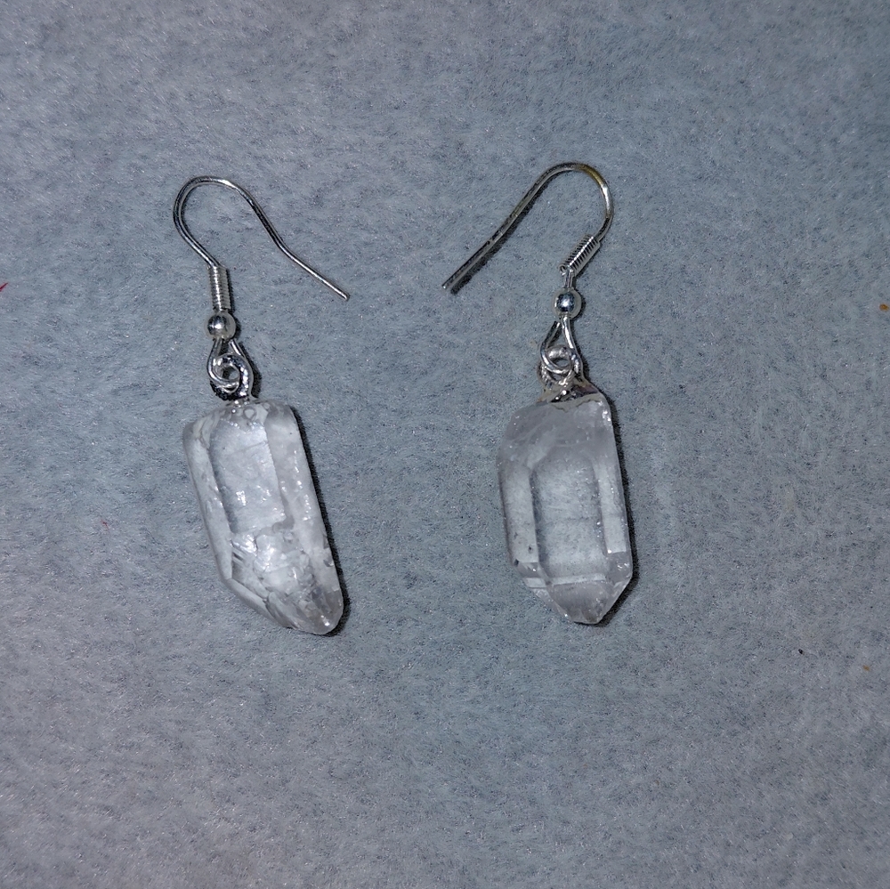 Clear Crystal Quartz Drop Earrings - Picture 2 of 4